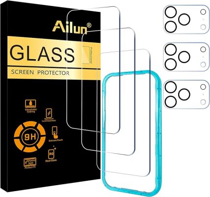 Ailun 3 Pack Screen Protector with Camera Lens Protectors & Installation Frame – 9H Tempered Glass for iPhone 17 Pro (6.3″) – Scratch, Fingerprint, & Oil Resistant